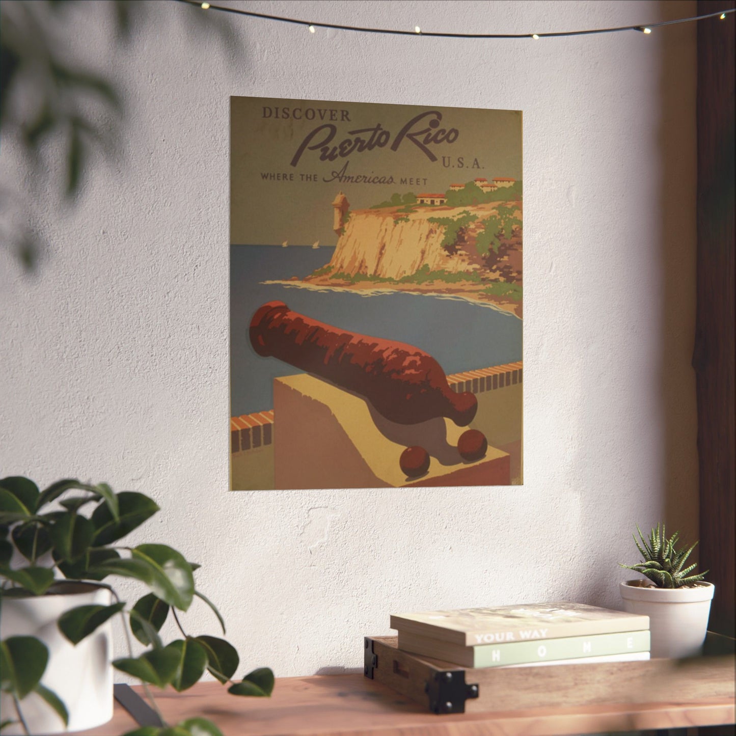 Discover Puerto Rico WPA Poster, 1930s Travel Print by Frank S. Nicholson, El Morro & Coastal View 16x20