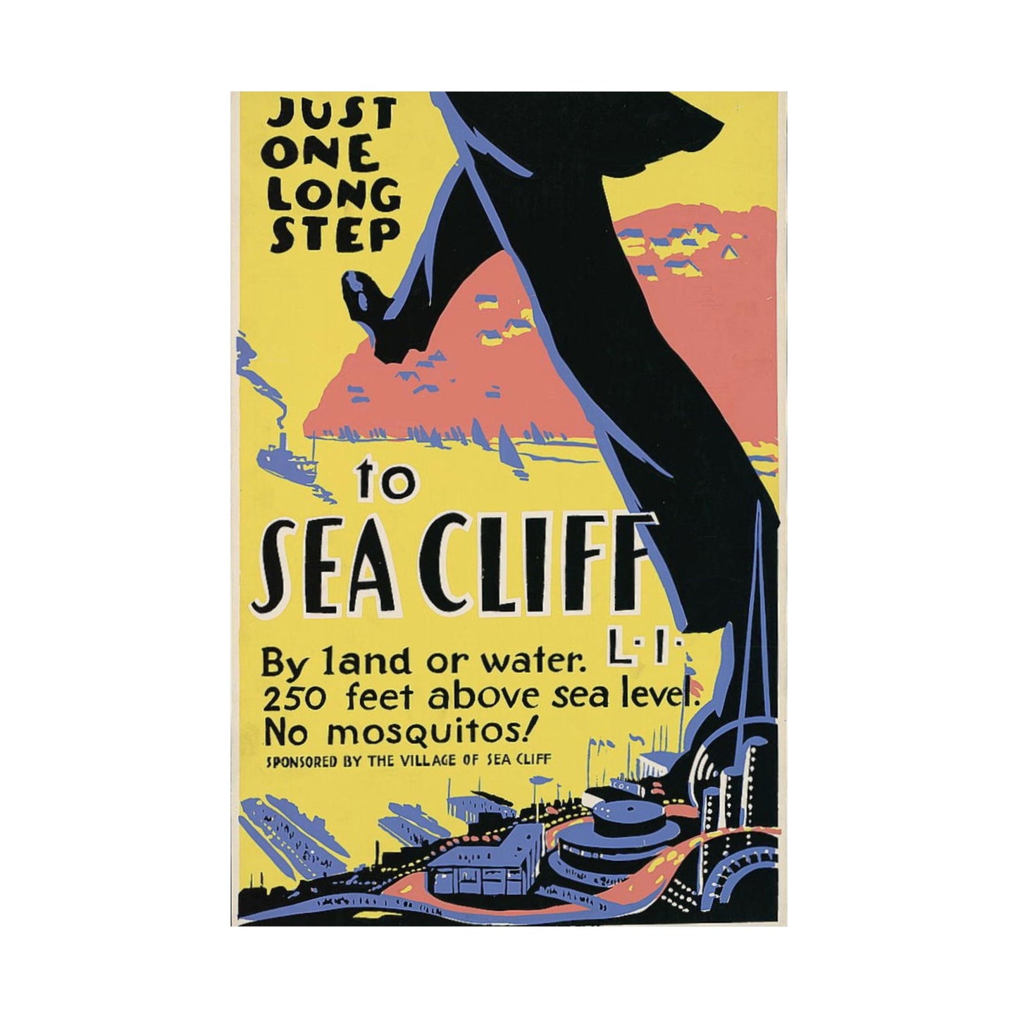 Sea Cliff WPA Poster, 1930s Long Island Travel Art, New York World's Fair Era Print 20x30
